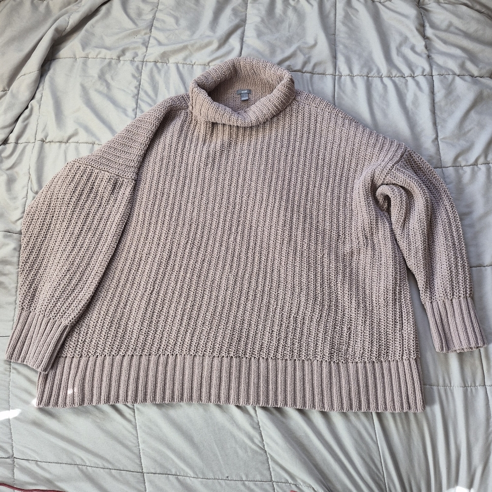 Aerie Oversized Chunky Ribbed Turtleneck Chenille Sweater, Taupe, Large